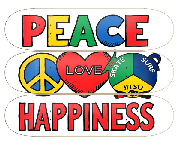 Skateboard Wall Art by SSBJJ: "Peace, Love, Happiness" A Celebration of Life, Passion, and Well-Being